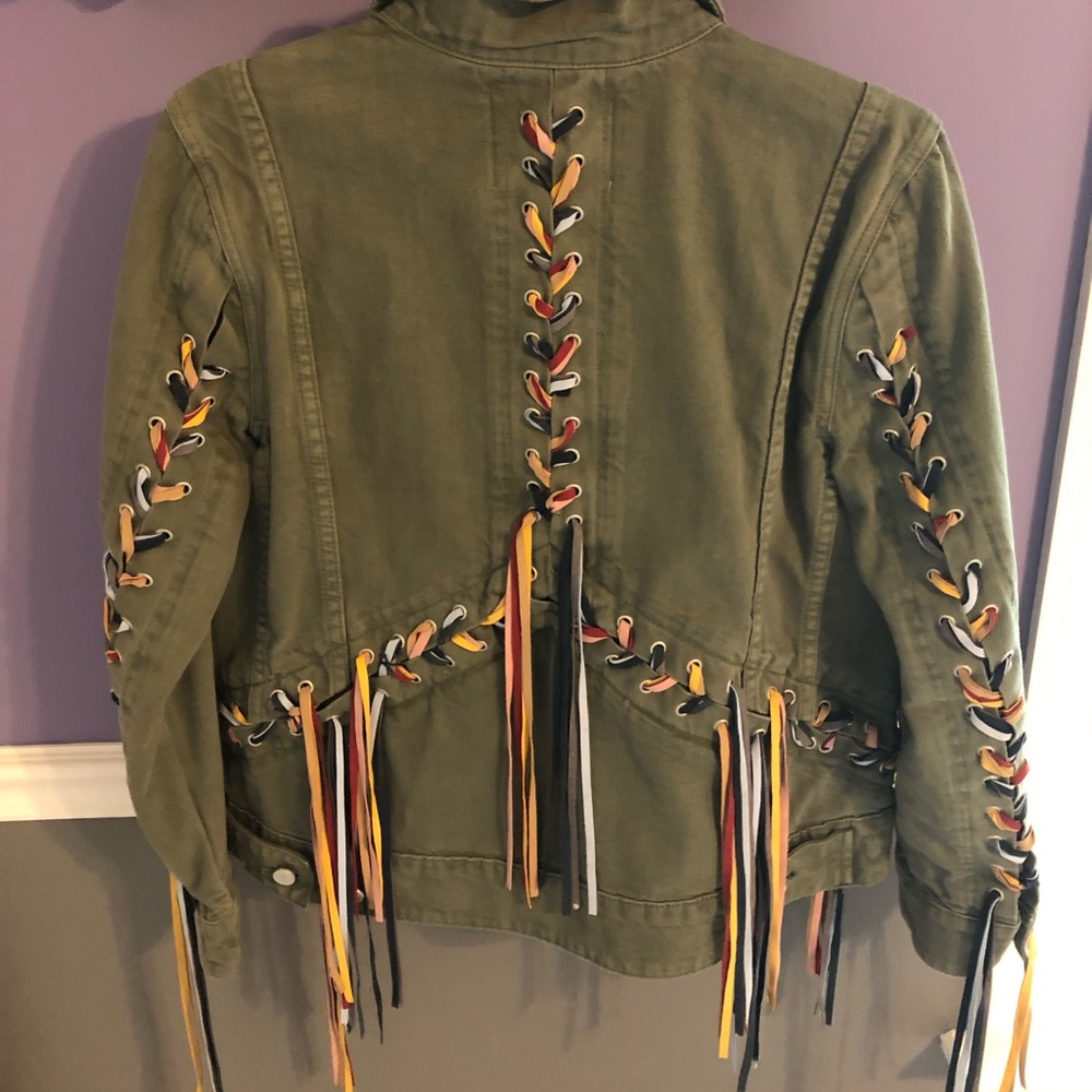 BLANK NYC fringe green denim jacket